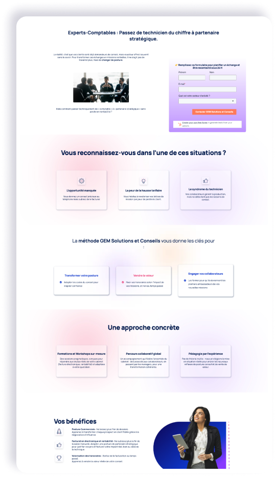Visuel de la page datterissage du cabinet GEM Conseils