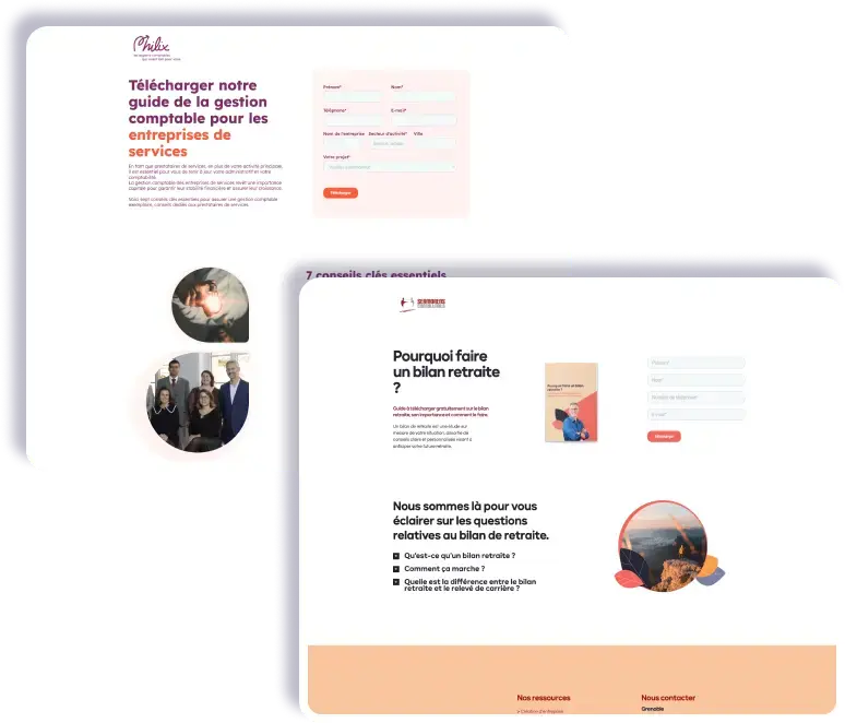 Visuels de landing page pour les cabinets dexpertise comptable Sermorens et Philix