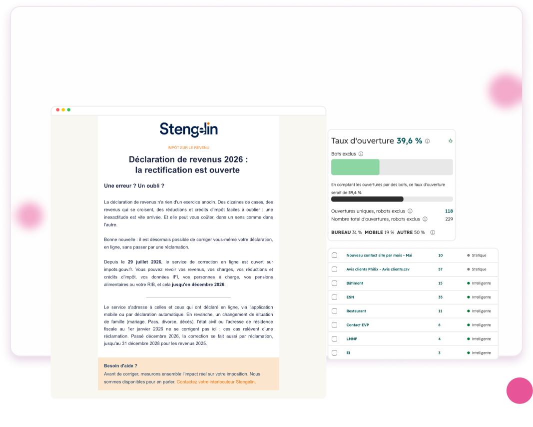 Newsletter d’un cabinet et statistiques d’ouverture de la campagne dans HubSpot