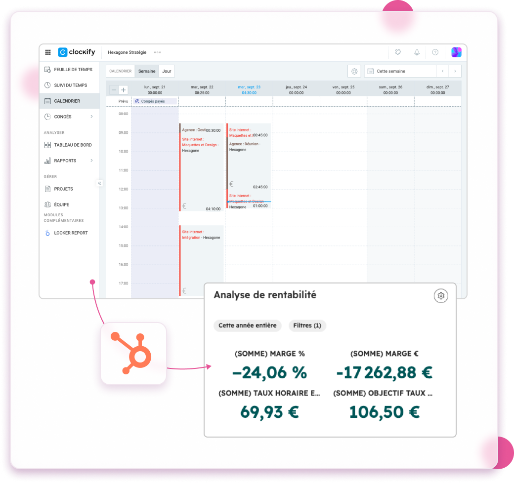 Saisie des temps dans Clockify et analyse de rentabilité remontée dans HubSpot